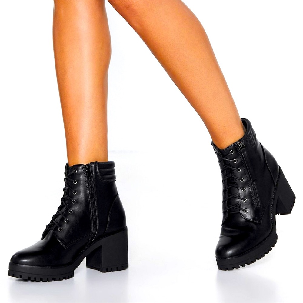 Faux Leather Boot with Cleated Sole